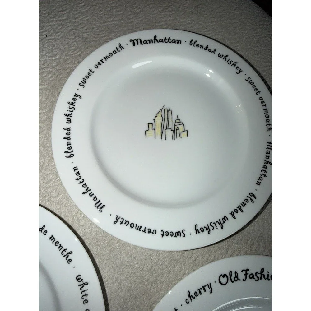 Pottery Barn Bar Lingo Appetizer Plates Set Of 8 Cocktails Mixed Drink Recipe 8”
